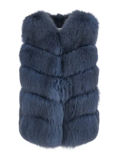 Suprema V-neck Sleeveless Faux Fur Vest With Hidden Closure In Multi