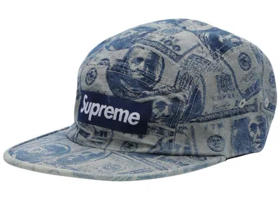 Pre-owned Supreme 100 Dollar Bill Camp Cap In Blue