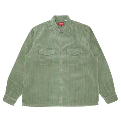 Pre-owned Supreme 2-tone Corduroy Zip Up Shirt 'green'