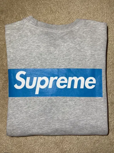 Pre-owned Supreme 2008  World Famous Box Logo Reverse Back Blue Sweater In Gray