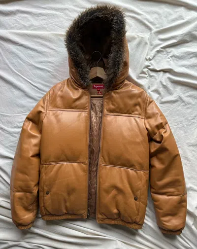 Pre-owned Supreme 2012 F/w Leather Down Jacket In Brown