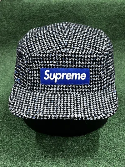 Pre-owned Supreme 2017  Boucle Houndstooth Camp Cap In Blue