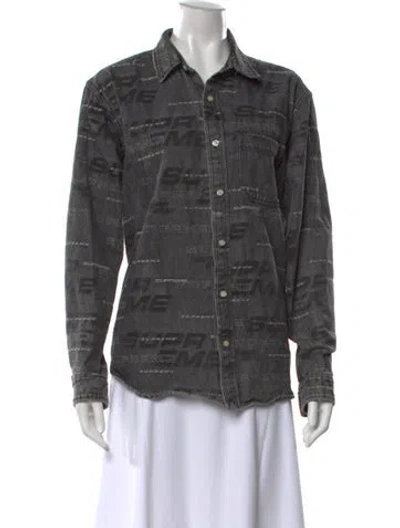 Pre-owned Supreme 2019  Dimensions Logo Denim Shirt Button-up Top In Gray