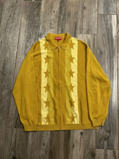 Pre-owned Supreme 2020 Stars Zip Up Sweater Polo Gold In Yellow