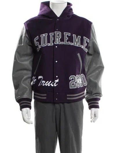 Pre-owned Supreme 2020 Wool Varsity Jacket In Purple