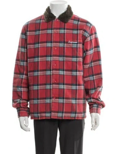 Pre-owned Supreme 2021 Plaid Print Trucker Jacket In Red