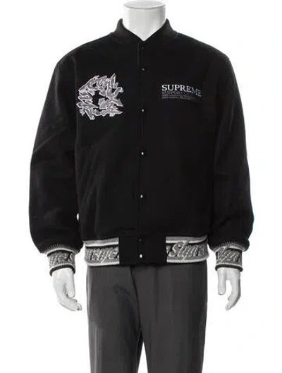 Pre-owned Supreme 2021 Support Unit Varsity Jacket In Black
