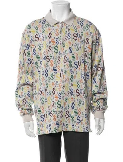Pre-owned Supreme 2022 Currency Jacquard Zip L/s Polo Shirt In Neutral