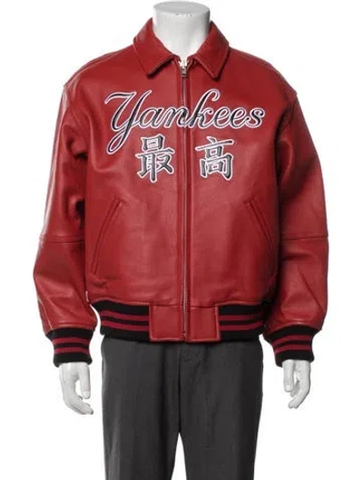 Pre-owned Supreme 2022 X New York Yankees Kanji Leather Varsity Bomber Jacket In Red