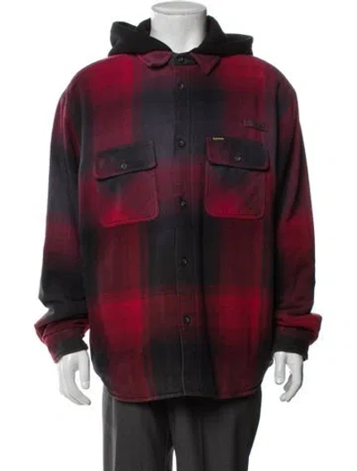 Pre-owned Supreme 2025 Quilted Lined Flannel Hoodie In Red