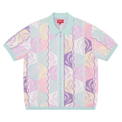 Pre-owned Supreme Abstract Textured Zip Up Polo 'pale Blue' | Men's Size Xl