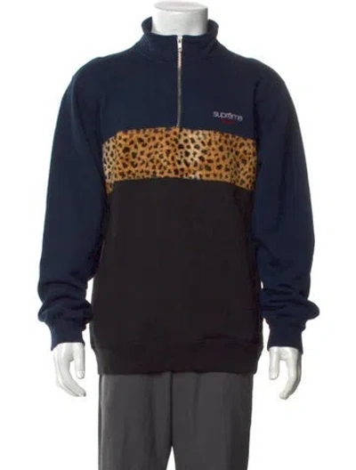Pre-owned Supreme Animal Print Mock Neck Sweatshirt In Black