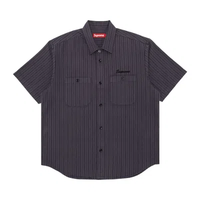 Pre-owned Supreme Aoi Eyes Short-sleeve Work Shirt 'stripe' In Grey