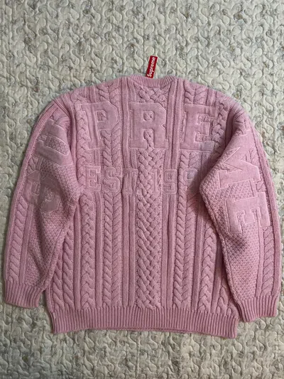 Pre-owned Supreme Appliqué Cable Knit Sweater Fw23 Wool Pink