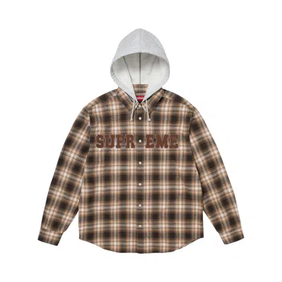 Pre-owned Supreme Appliqué Hooded Flannel Shirt 'brown' | Men's Size S