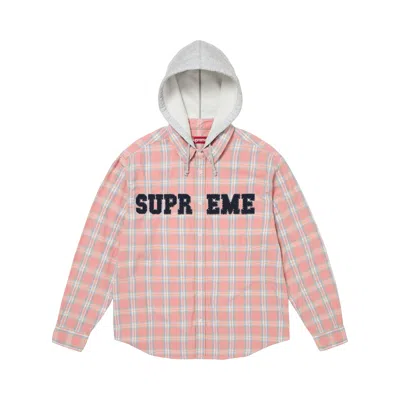 Pre-owned Supreme Appliqué Hooded Flannel Shirt 'pink' | Men's Size L
