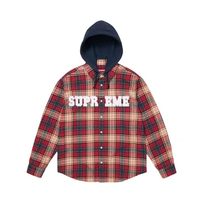 Pre-owned Supreme Appliqué Hooded Flannel Shirt 'red' | Men's Size L
