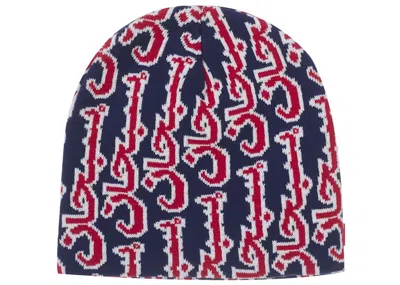 Pre-owned Supreme Arabic Jacquard Beanie In Navy Blue