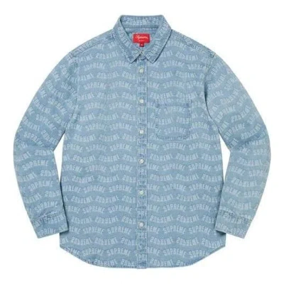 Supreme Arc Jacquard Denim Shirt 'teal' In Blue