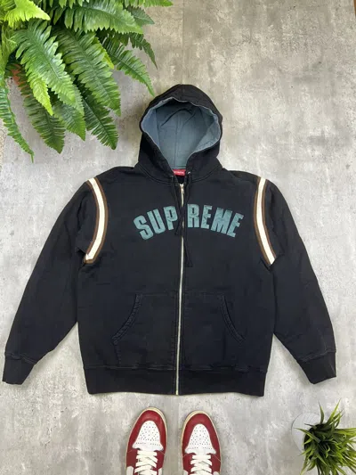 Pre-owned Supreme Arc Logo Zip Up Hoodie Black Brown Teal