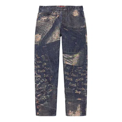Supreme Archive Denim Jacquard Regular Jean 'dark Blue' In Multi