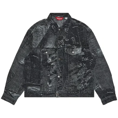 Pre-owned Supreme Archive Denim Jacquard Trucker Jacket 'black'