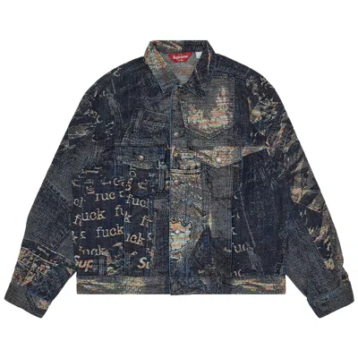 Pre-owned Supreme Archive Denim Jacquard Trucker Jacket 'blue'
