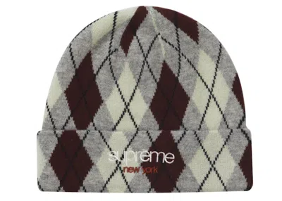 Pre-owned Supreme Argyle Cashmere Beanie In Grey In Gray