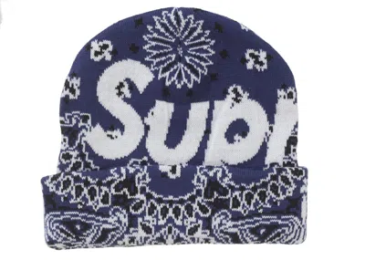Pre-owned Supreme Bandana Big Logo Beanie In Blue