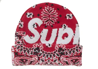 Pre-owned Supreme Bandana Big Logo Beanie In Red