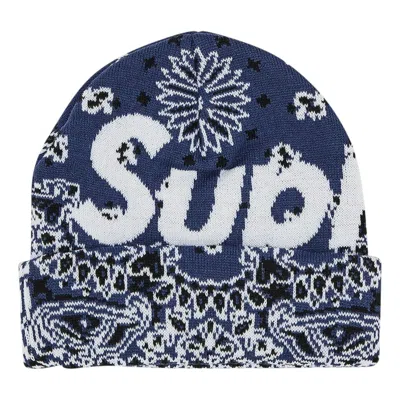 Supreme Bandana Big Logo Beanie 'navy' In Blue