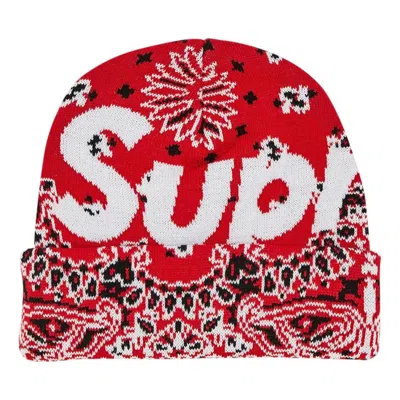 Supreme Bandana Big Logo Beanie 'red' In Multi
