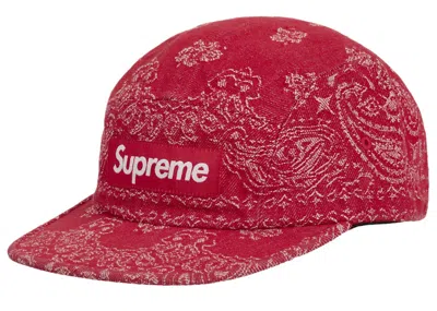 Pre-owned Supreme Bandana Jacquard Denim Camp Cap In Red