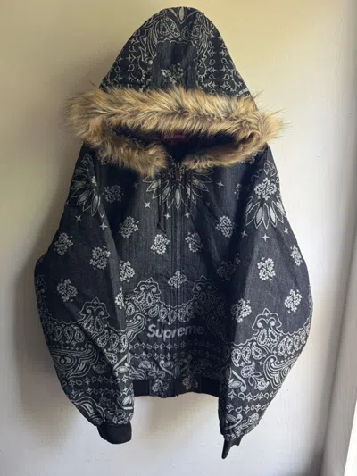 Pre-owned Supreme Bandana Jacquard Denim Hooded Work Jacket Black