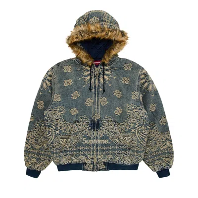 Pre-owned Supreme Bandana Jacquard Denim Hooded Work Jacket 'blue' | Men's Size Xxl