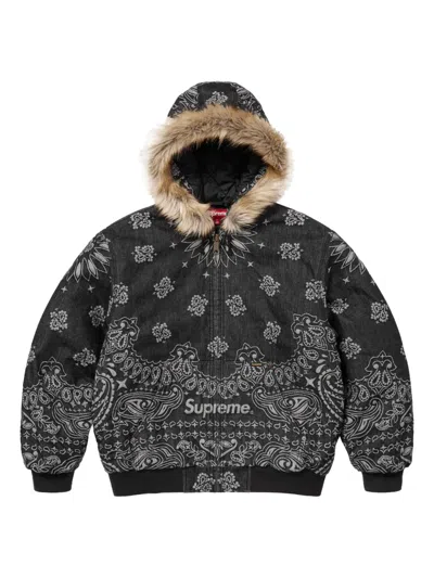 Supreme Bandana-jacquard Denim Jacket In Black