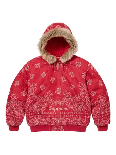 Supreme Bandana-jacquard Denim Jacket In Red