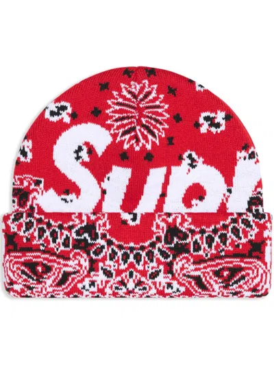 Supreme Bandana-print Beanie Hat In Red