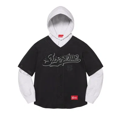 Pre-owned Supreme Baseball Jersey Hooded Sweatshirt 'black'