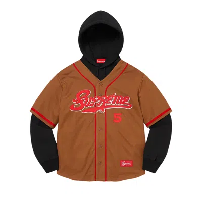Pre-owned Supreme Baseball Jersey Hooded Sweatshirt 'brown'