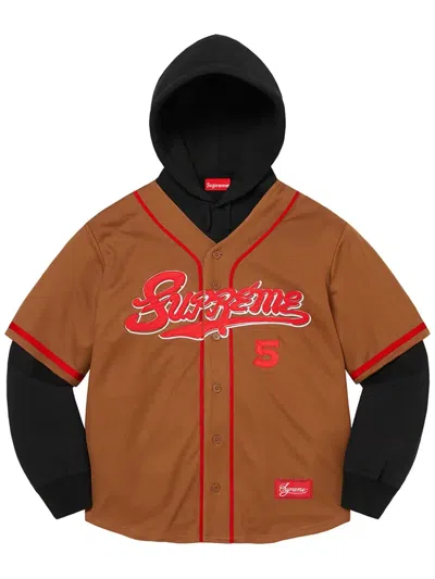 Supreme Baseball Jersey Hoodie In Brown