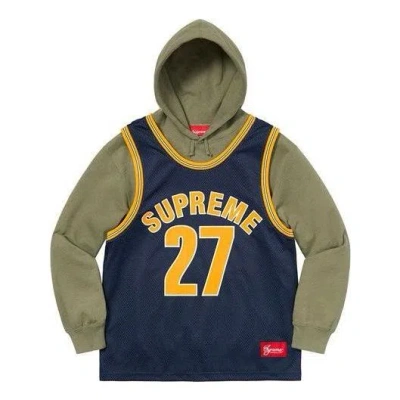 Supreme Basketball Jersey Hooded Sweatshirt 'olive Green Navy Yellow'
