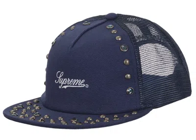 Pre-owned Supreme B.b. Simon Studded Mesh Back 5panel In Navy Blue