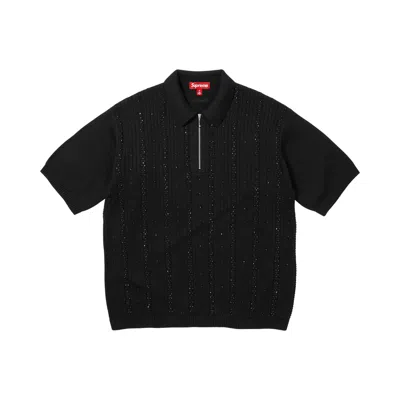 Pre-owned Supreme Beaded Zip Short-sleeve Polo Sweater 'black' | Men's Size Xl