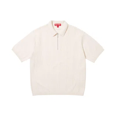 Pre-owned Supreme Beaded Zip Short-sleeve Polo Sweater 'cream' | Men's Size S In White