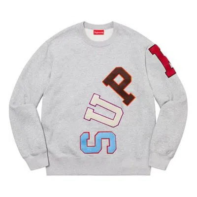 Supreme Big Logo Arc Crewneck Sweater 'grey Blue Red' In Gray