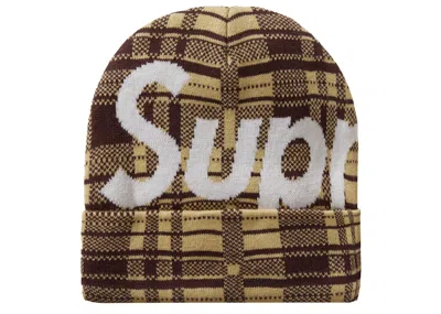 Pre-owned Supreme Big Logo Beanie Beanie (fw23) In Tan Plaid