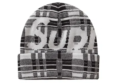 Pre-owned Supreme Big Logo Beanie Beanie (fw23) In White Plaid