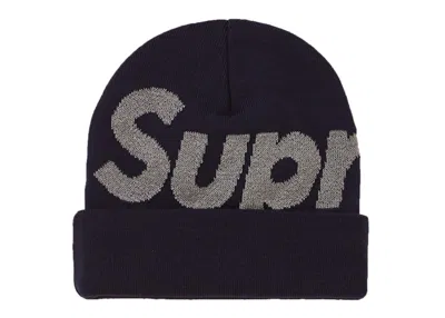 Pre-owned Supreme Big Logo Beanie (fw18) In Navy Blue