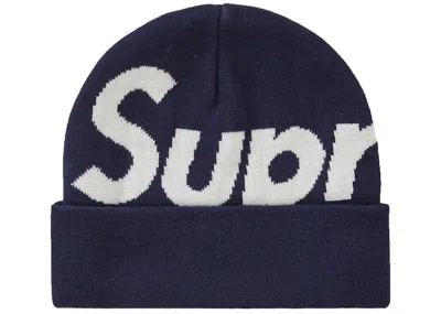 Pre-owned Supreme Big Logo Beanie (fw19) In Navy Blue